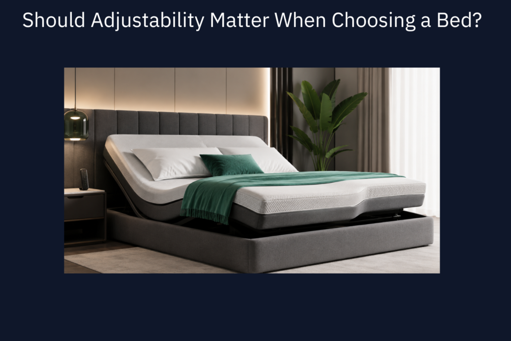 Adjustable bed with raised head and foot sections in a modern bedroom, showing flexible support and comfort.